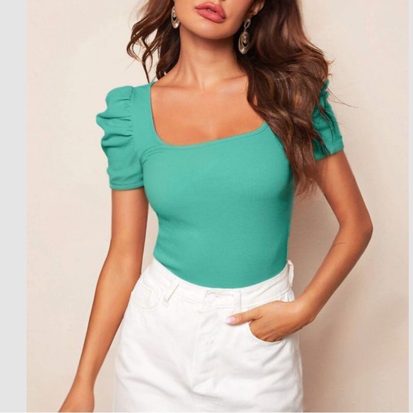 Tops - Boho puff sleeve ribbed knit blouse